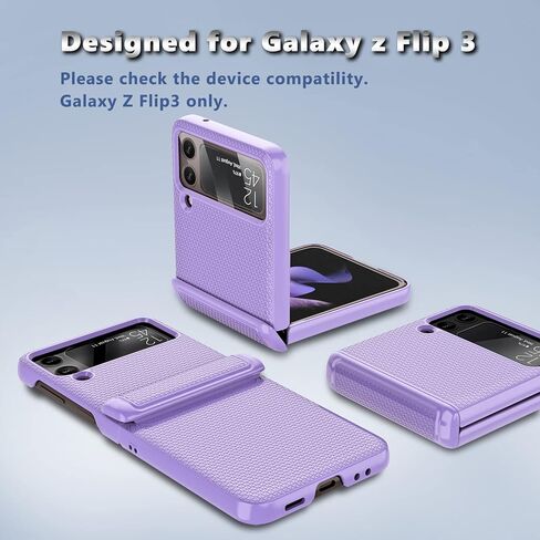 حافظة Vihibii Galaxy Z Flip 3 مع حماية المفصلات وواقي شاشة الكاميرا - نحيف، غير قابل للانزلاق، خفيف الوزن، متوافق مع الجيل الخامس (أرجواني) in Kuwait