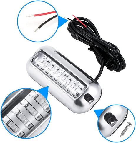 IBRAP Blue Mini 27LED Waterproof 316 Stainless Steel Transom Led Lamp High-Intensity Marine Led Underwater Boat Deck Lights For Cruise Ships Yachts Sailboat Pontoon 1200LM 10-36V IP68 (2Pcs) in Saudi Arabia
