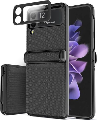 Vihibii Galaxy Z Flip 3 Case with Hinge Protection & Camera Screen Protector - Slim, Non-Slip, Lightweight, 5G-Compatible (Purple) in Saudi Arabia
