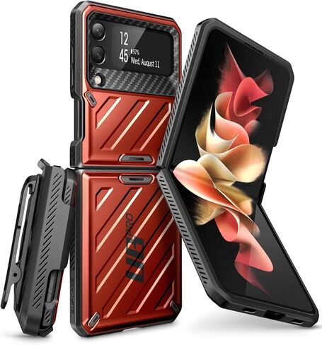 حافظة SUPCASE لهاتف Samsung Galaxy Z Flip 3 5G (2021)، حافظة قابلة للطي بطبقة مزدوجة متينة مقاومة للصدمات [Unicorn Beetle Pro] مع مشبك حزام (أحمر) in Saudi Arabia