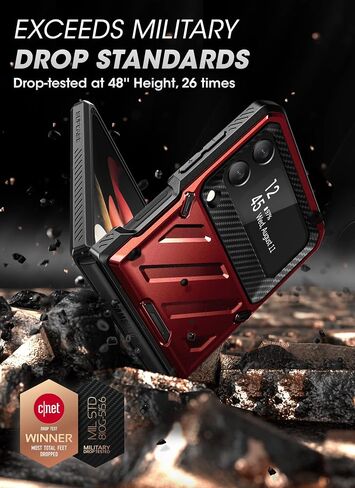 حافظة SUPCASE لهاتف Samsung Galaxy Z Flip 3 5G (2021)، حافظة قابلة للطي بطبقة مزدوجة متينة مقاومة للصدمات [Unicorn Beetle Pro] مع مشبك حزام (أحمر) in Saudi Arabia