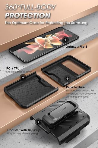 حافظة SUPCASE لهاتف Samsung Galaxy Z Flip 3 5G (2021)، حافظة قابلة للطي بطبقة مزدوجة متينة مقاومة للصدمات [Unicorn Beetle Pro] مع مشبك حزام (أحمر) in Saudi Arabia