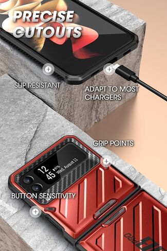 حافظة SUPCASE لهاتف Samsung Galaxy Z Flip 3 5G (2021)، حافظة قابلة للطي بطبقة مزدوجة متينة مقاومة للصدمات [Unicorn Beetle Pro] مع مشبك حزام (أحمر) in Saudi Arabia