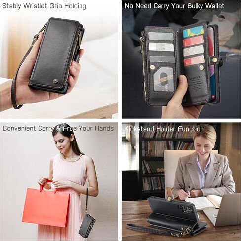 حافظة Defencase لهاتف Galaxy A32 5G، حافظة RFID لهاتف Samsung Galaxy A32 5G محفظة للنساء والرجال مع حامل بطاقة، سحاب مغناطيسي من جلد البولي يوريثان واقي لهاتف Samsung A32 5G، أرجواني in Kuwait