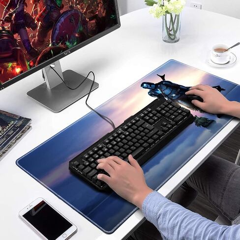 Mouse Pad Blue Sky Cute Design Stitched Edge Mousepad Non-Slip Rubber Desk Pad Funny Table Mat for Gaming and Gift(13.8 x 31.5 Inch) in Saudi Arabia
