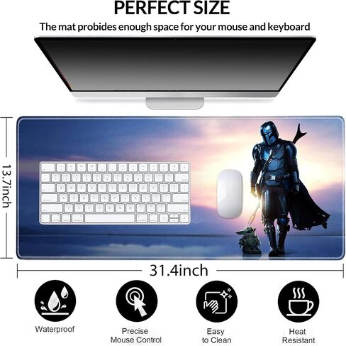 Mouse Pad Blue Sky Cute Design Stitched Edge Mousepad Non-Slip Rubber Desk Pad Funny Table Mat for Gaming and Gift(13.8 x 31.5 Inch) in Saudi Arabia