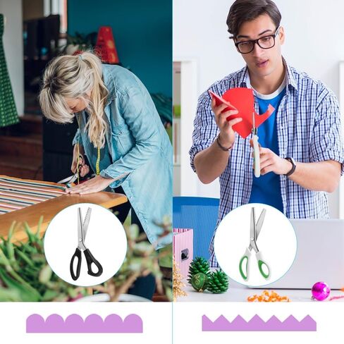 قطعتان من المقصات الوردية، مقص AIFUDA Zig Zag 5 مم مقص للحرف اليدوية بحافة مزخرفة ومقبض مريح لسجل القصاصات لخياطة القماش والجلود والورق واللوازم الحرفية in Kuwait