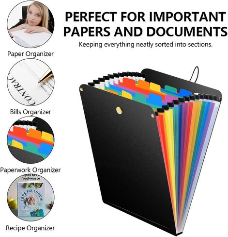 Vertical File Folder Expanding Accordion Folder with 13 Pockets Multi Pocket File Organizer Letter Size for Easy Backpack Access(2 Pack Inner Colorful) in Saudi Arabia