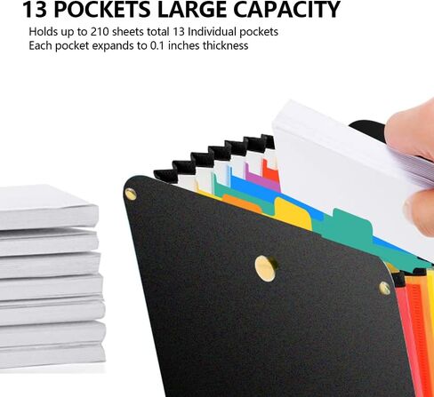 Vertical File Folder Expanding Accordion Folder with 13 Pockets Multi Pocket File Organizer Letter Size for Easy Backpack Access(2 Pack Inner Colorful) in Saudi Arabia