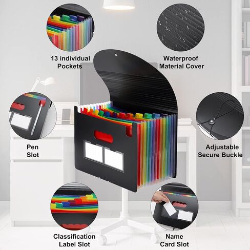 NAFY Accordion File Organizer, 13 Pockets Expanding File Folders, According File Organizer Portable Document Organizer with Blank Labels for Home Office School Supplies (Black) in Saudi Arabia