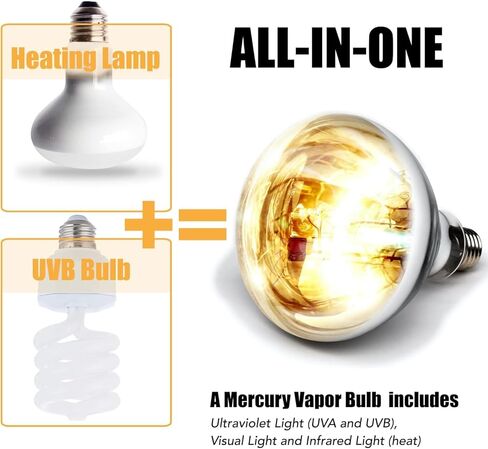 MRREPTILE Reptile Heat Lamp, 100W Full Spectrum UVA UVB Reptile Sun Lamp, Mercury Vapor Bulb for Reptiles, Basking Spot Lamp/Bulb/Light for Reptile and Amphibian in Saudi Arabia