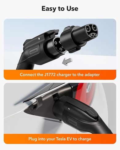 WOLFBOX J1772 to Tesla Charger Adapter, Max 80Amp/240VAC J1772 to Tesla Charging Adapter for Tesla Model 3/Y/X/S, Fast Charging, Portable, Safety Certified, Easy to Setup (Black) in Saudi Arabia