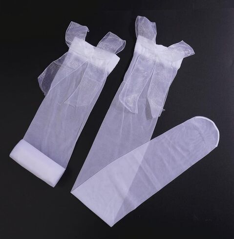 جوارب Sither الفخذ العليا للنساء جوارب الدانتيل مع القوس جوارب طويلة مثيرة للأزياء التنكرية في حفلة الهالوين كهدية (أبيض) in Kuwait