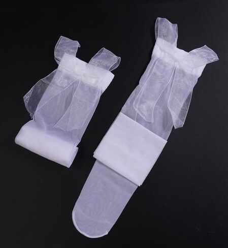 جوارب Sither الفخذ العليا للنساء جوارب الدانتيل مع القوس جوارب طويلة مثيرة للأزياء التنكرية في حفلة الهالوين كهدية (أبيض) in Kuwait