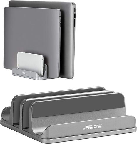 JARLINK 4-in-1 Adjustable Vertical Laptop Stand, Aluminum Holder, Silver in Kuwait