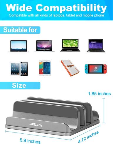 JARLINK 4-in-1 Adjustable Vertical Laptop Stand, Aluminum Holder, Silver in Kuwait