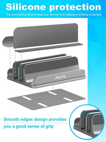 JARLINK 4-in-1 Adjustable Vertical Laptop Stand, Aluminum Holder, Silver in Kuwait
