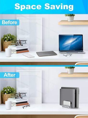 JARLINK 4-in-1 Adjustable Vertical Laptop Stand, Aluminum Holder, Silver in Kuwait