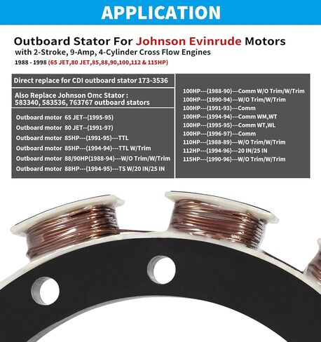 173-3536 Fit for Johnson/Evinrude Outboard Stator - 4 Cyl. 9 Amp (1988-1998) Cross Flow Engines, Replacement Part 583340 583536 763767 in Saudi Arabia