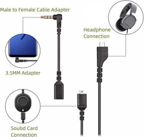 محول كابل صوت بديل Saipomor 3.5 ذكر إلى أنثى متوافق مع سماعات الألعاب اللاسلكية SteelSeries Arctis3 Arctis5 Arctis Nova3 Arctis7 Arctis Pro+ GameDAC Arctis Pro in Saudi Arabia