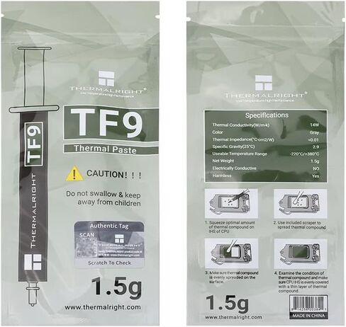 Thermalright TF9 1.5g Thermal Paste Heat Sink Compound 14W/m.k-1.5 Grams,High Durability, for All heatsinks CPU Coolers, with applying Tool (TF9 1.5g) in Saudi Arabia