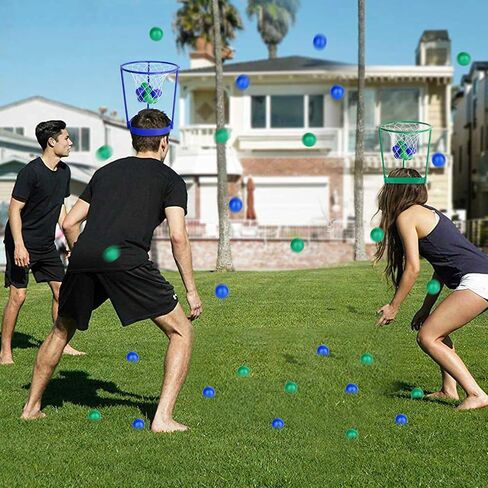2 Pack Head Hoop Basketball Party Game for Kids and Adults Carnival Game Adjustable Basket Net Headband with 20 Balls for Carnival Party Birthday Party Family Indoor Outdoor Game (Green + Blue) in Saudi Arabia