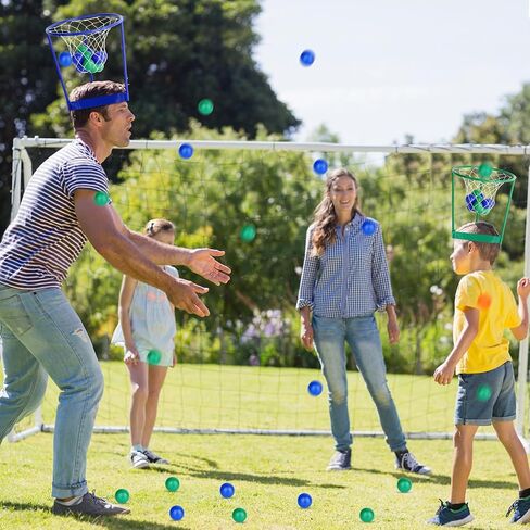2 Pack Head Hoop Basketball Party Game for Kids and Adults Carnival Game Adjustable Basket Net Headband with 20 Balls for Carnival Party Birthday Party Family Indoor Outdoor Game (Green + Blue) in Saudi Arabia