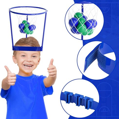 2 Pack Head Hoop Basketball Party Game for Kids and Adults Carnival Game Adjustable Basket Net Headband with 20 Balls for Carnival Party Birthday Party Family Indoor Outdoor Game (Green + Blue) in Saudi Arabia