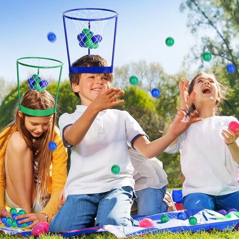 2 Pack Head Hoop Basketball Party Game for Kids and Adults Carnival Game Adjustable Basket Net Headband with 20 Balls for Carnival Party Birthday Party Family Indoor Outdoor Game (Green + Blue) in Saudi Arabia