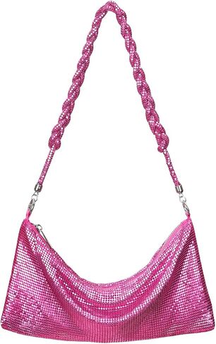 HDE Women's Metallic Mesh Evening Bag Shiny Braid Knotted Shoulder Purse Handbag in Kuwait