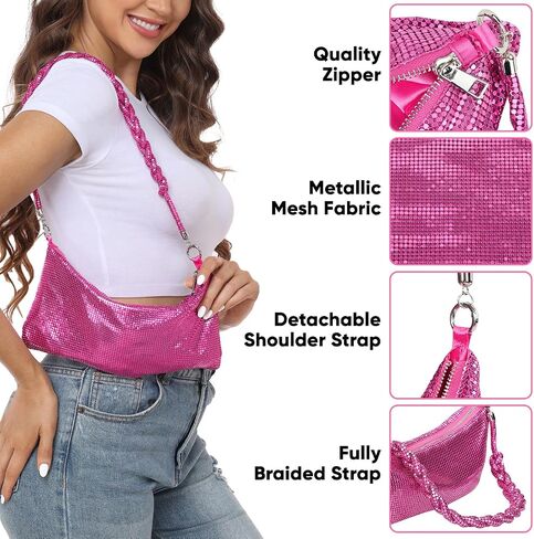 HDE Women's Metallic Mesh Evening Bag Shiny Braid Knotted Shoulder Purse Handbag in Kuwait