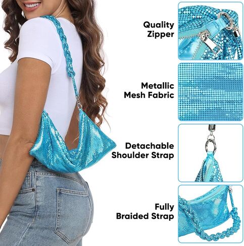 HDE Women's Metallic Mesh Evening Bag Shiny Braid Knotted Shoulder Purse Handbag in Kuwait