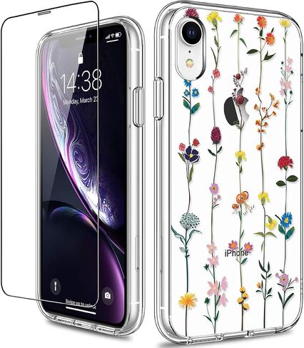 حافظة GiiKa iPhone XR مع واقي شاشة، حافظة واقية شفافة شديدة التحمل، حافظة خلفية صلبة مضادة للصدمات للفتيات والنساء من البولي كربونات مع غطاء ممتص للصدمات من مادة TPU لهاتف iPhone XR، صبار أخضر in Kuwait