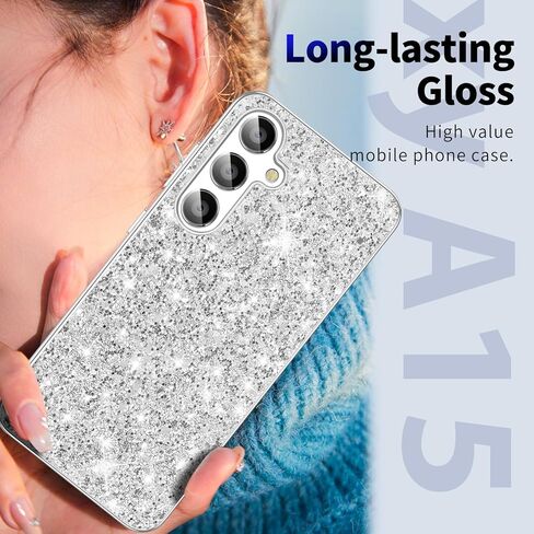 Galaxy A15 Glitter Case for Samsung Galaxy A15 5G Phone Case for Women Girls, Slim Ultra Thin Matte Back Shockproof Protective Cover for Samsung A15 5G, 6.5" Crystal Bling Case (Black) in Kuwait