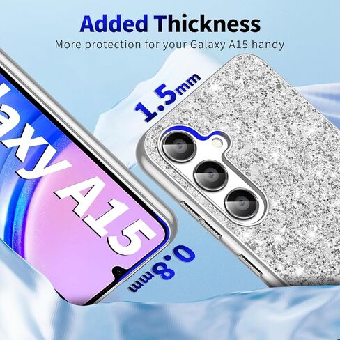Galaxy A15 Glitter Case for Samsung Galaxy A15 5G Phone Case for Women Girls, Slim Ultra Thin Matte Back Shockproof Protective Cover for Samsung A15 5G, 6.5" Crystal Bling Case (Black) in Kuwait