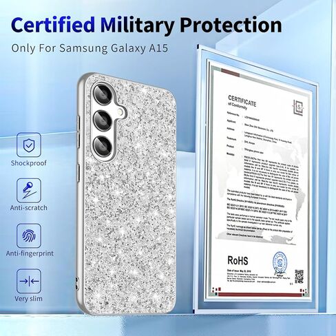 Galaxy A15 Glitter Case for Samsung Galaxy A15 5G Phone Case for Women Girls, Slim Ultra Thin Matte Back Shockproof Protective Cover for Samsung A15 5G, 6.5" Crystal Bling Case (Black) in Kuwait