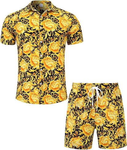 Adovigo Mens Button Down Shirts and Shorts Set Luxury Barocoo Outfits Tracksuits for Men in Kuwait