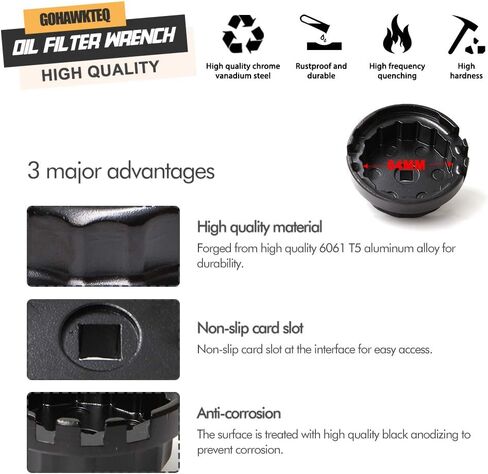 أداة إزالة مفتاح فلتر الزيت من GOHAWKTEQ متوافقة مع غطاء خرطوشة 64 مم Toyota RAV4 Camry Tundra Sienna 2.5L-5.7L مزيل مفتاح ربط غطاء الزيت in Kuwait