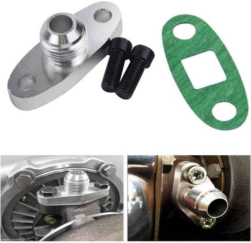 مجموعة محول حشية الحافة 10AN Turbo Oil مدخل شفة ملائمة متوافقة مع منفذ تصريف الزيت التوربيني T3 T4، تتضمن شفة/حشية/مسامير من الفولاذ المقاوم للصدأ in Kuwait