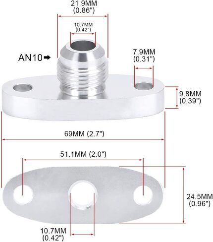 مجموعة محول حشية الحافة 10AN Turbo Oil مدخل شفة ملائمة متوافقة مع منفذ تصريف الزيت التوربيني T3 T4، تتضمن شفة/حشية/مسامير من الفولاذ المقاوم للصدأ in Kuwait