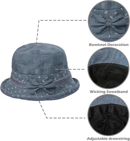 Women's Floral Wide Brim Sun Hats Cloche Bucket Hat Kentucky Derby Church Hat Ladies Bowler Sun Hat with Bowknot in Kuwait