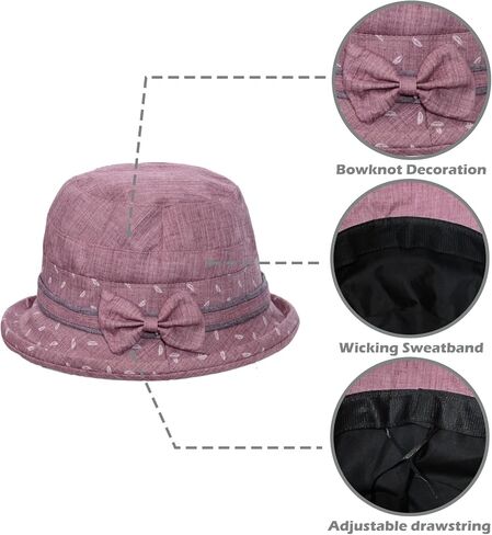Women's Floral Wide Brim Sun Hats Cloche Bucket Hat Kentucky Derby Church Hat Ladies Bowler Sun Hat with Bowknot in Saudi Arabia