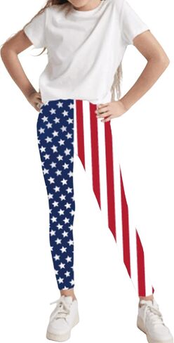 Deresagrl USA Flag Leggings for Girls American Apparel Kids Stripes Stars Print 4th of July Pants 4-14 Years in Saudi Arabia