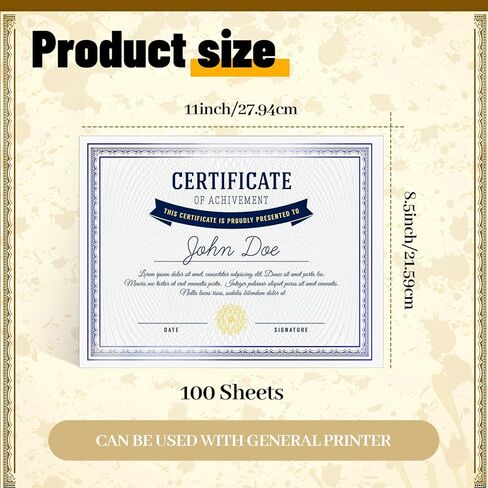 ورق شهادة من Humyoun 100 ورقة من رقائق معدنية مقاس 8.5 × 11 بوصة لطباعة شهادات جائزة فارغة قابلة للتخصيص لدبلوم التخرج والتعرف على الإنجازات التجارية (حدود رقائق فضية) in Kuwait