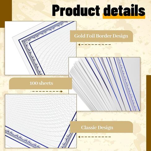 ورق شهادة من Humyoun 100 ورقة من رقائق معدنية مقاس 8.5 × 11 بوصة لطباعة شهادات جائزة فارغة قابلة للتخصيص لدبلوم التخرج والتعرف على الإنجازات التجارية (حدود رقائق فضية) in Kuwait