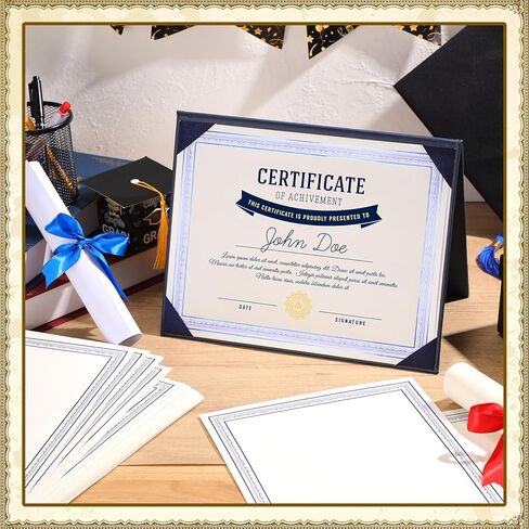 ورق شهادة من Humyoun 100 ورقة من رقائق معدنية مقاس 8.5 × 11 بوصة لطباعة شهادات جائزة فارغة قابلة للتخصيص لدبلوم التخرج والتعرف على الإنجازات التجارية (حدود رقائق فضية) in Kuwait