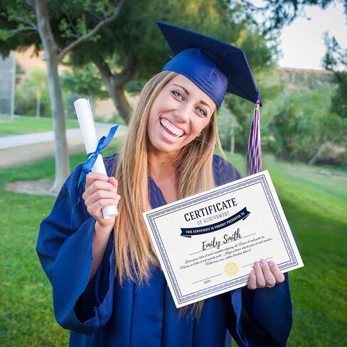 ورق شهادة من Humyoun 100 ورقة من رقائق معدنية مقاس 8.5 × 11 بوصة لطباعة شهادات جائزة فارغة قابلة للتخصيص لدبلوم التخرج والتعرف على الإنجازات التجارية (حدود رقائق فضية) in Kuwait