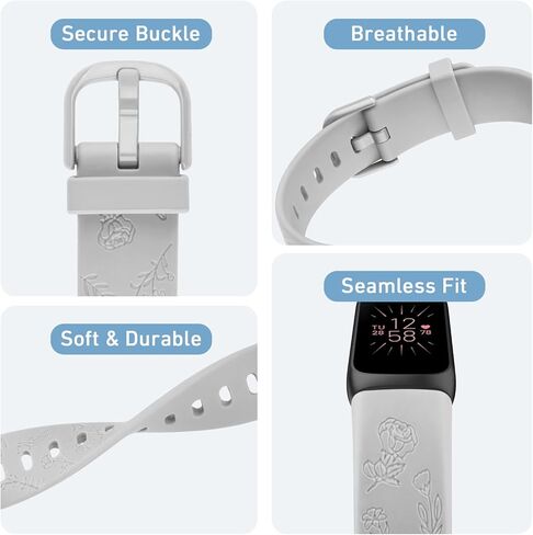 Vancle Floral Engraved Bands for Fitbit Luxe Bands, Soft Silicone Wristband Replacement Strap for Fitbit Luxe/Luxe Special Edition Fitness Tracker Women Men in Kuwait