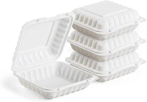 حاويات طعام قابلة للاستخدام في الميكروويف على شكل صدفي أبيض، حاويات تحضير الطعام البلاستيكية على شكل صدفي، حاويات بديلة من الإسفنج الصديق للبيئة، حاويات طعام جاهزة، حجرة واحدة لصناديق الذهاب (50 عبوة) in Kuwait