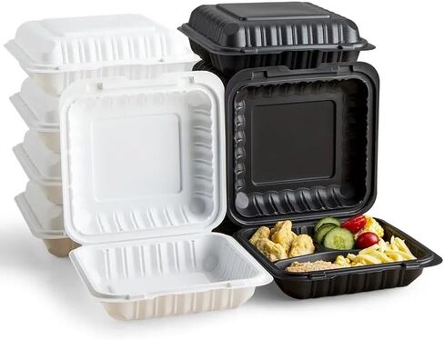 حاويات طعام قابلة للاستخدام في الميكروويف على شكل صدفي أبيض، حاويات تحضير الطعام البلاستيكية على شكل صدفي، حاويات بديلة من الإسفنج الصديق للبيئة، حاويات طعام جاهزة، حجرة واحدة لصناديق الذهاب (50 عبوة) in Kuwait